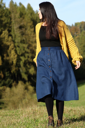 Czech-made Lotika skirt made of 100% linen grown in the EU monochrome below knee length strong waistband with buttons